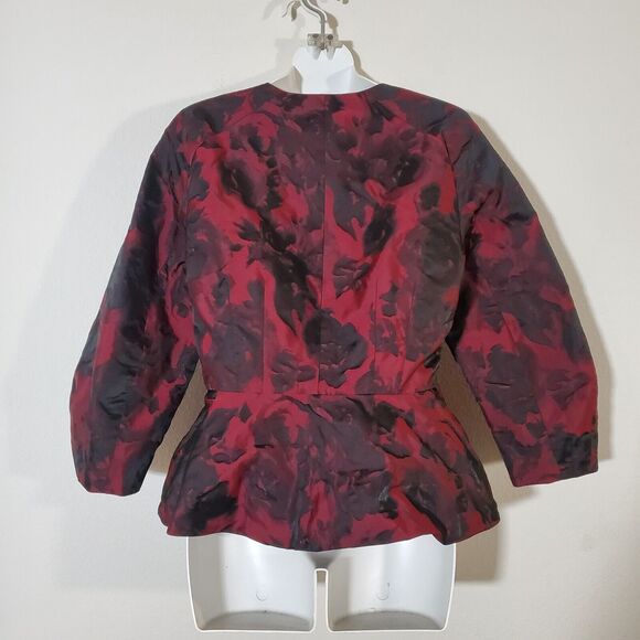 Ann Taylor Jacket 6 Red Dark Romantic Floral Bubble Hem Peplum Goth Moody - Picture 7 of 9